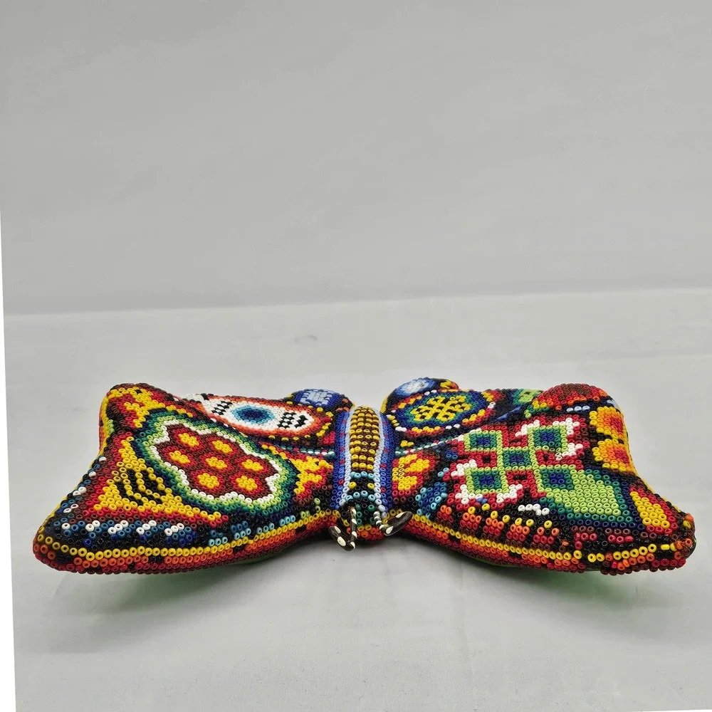 Huichol Beaded Butterfly Mexican Folk Art Multicolor Wall Decor Sculpture 6.5in